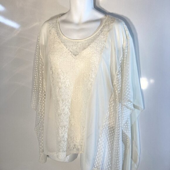 A'reve SZ L Anthropologie Ivory lace poncho style top Sheer Comfy Beach Cover up - Picture 1 of 8